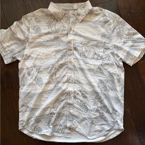 Tommy Bahama White and Gray Short-Sleeve Tropical Button-Up Shirt
